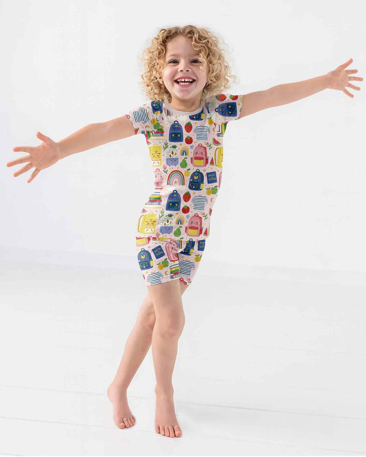 Sweet Rainbow School Adventure Bamboo Two Piece Short Sleeve Shorts Pajama Set