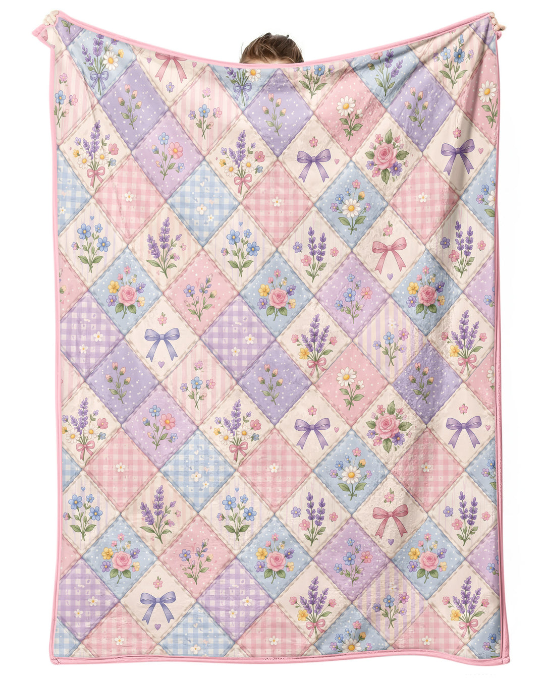 Pastel Floral Patchwork Bow Bamboo Quilt Blanket