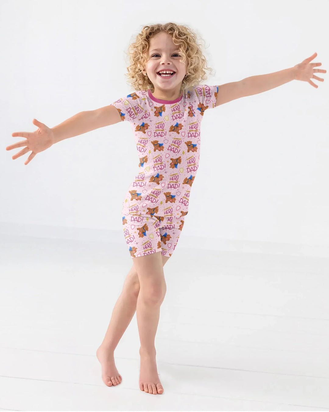 I Have A Hero Daddy & Me Matching Bamboo Two Piece Short Sleeve Shorts Pajama Set