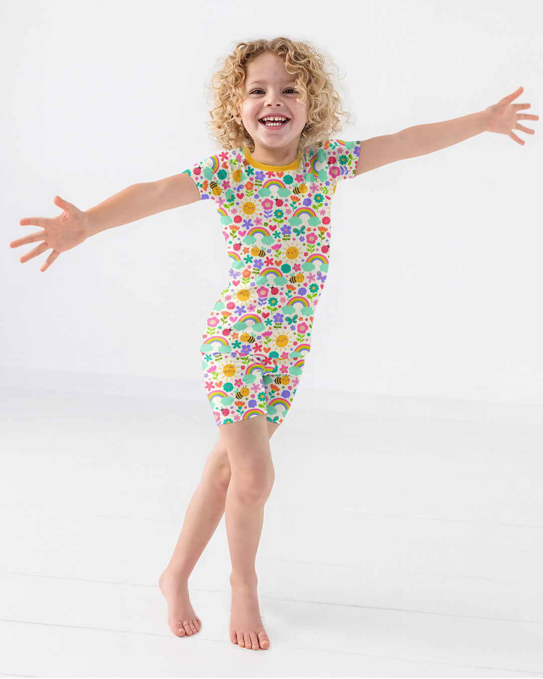 Summer Sunshine Bamboo Two Piece Short Sleeve Shorts Pyjamas Set