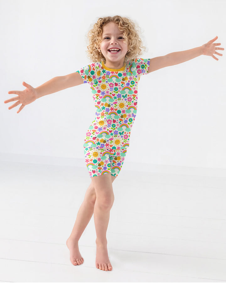 Summer Sunshine Bamboo Two Piece Short Sleeve Shorts Pyjamas Set