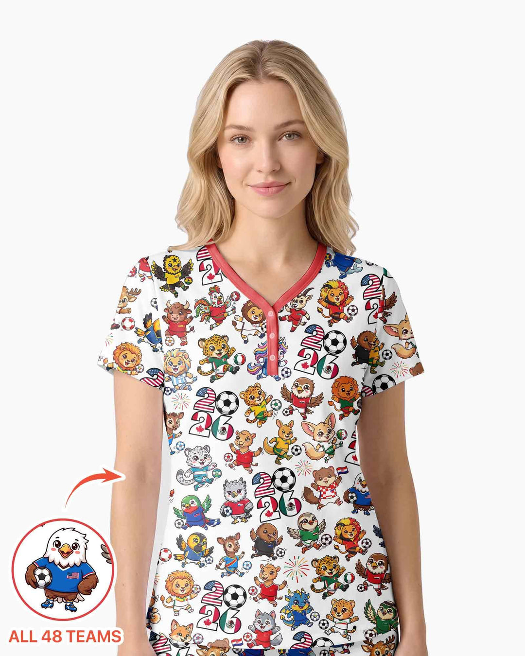 Kawaii Animals Soccer Tour 2026 Family Matching Bamboo Women Short Sleeve Short Pajama Set