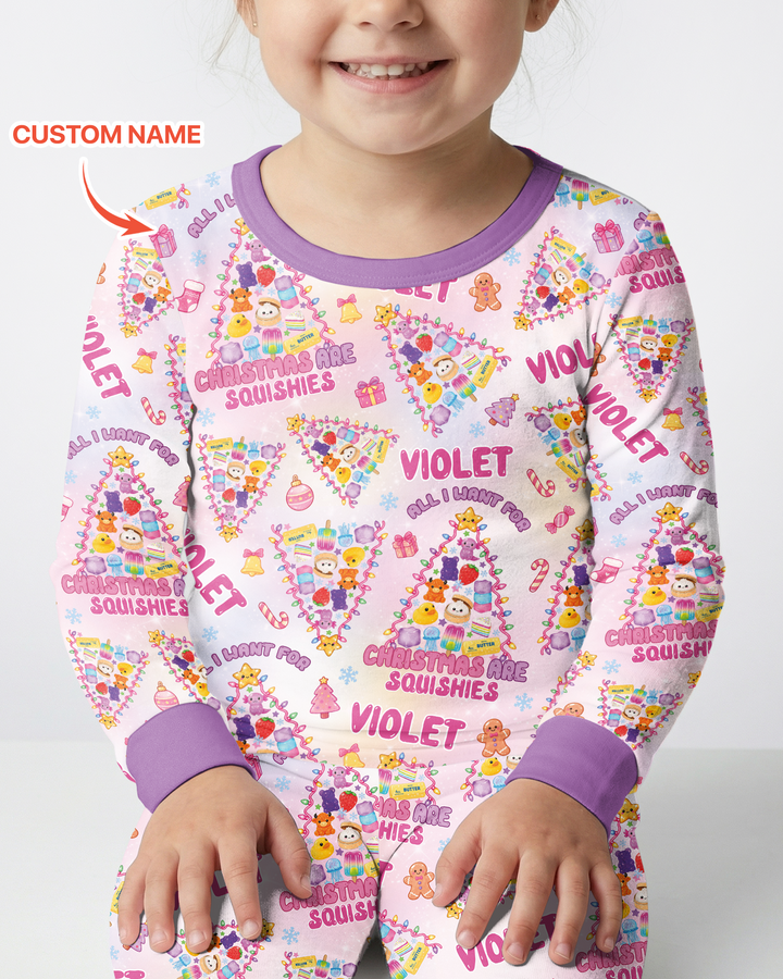 Custom Name All I Want For Christmas Are Squishies Bamboo Two Piece Long Sleeve Pajama Set