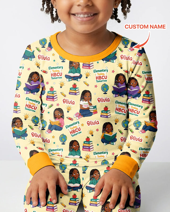 Custom Name Elementary Today HBCU Tomorrow Bamboo Two Piece Long Sleeve Pajama Set