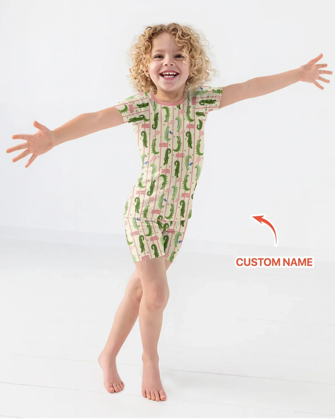 Custom Name Tennis Crocodiles Bamboo Two Piece Short Sleeve Shorts Pajama Set