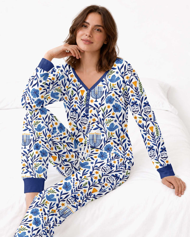 Hanukkah Toile Bamboo Women Pajama Set