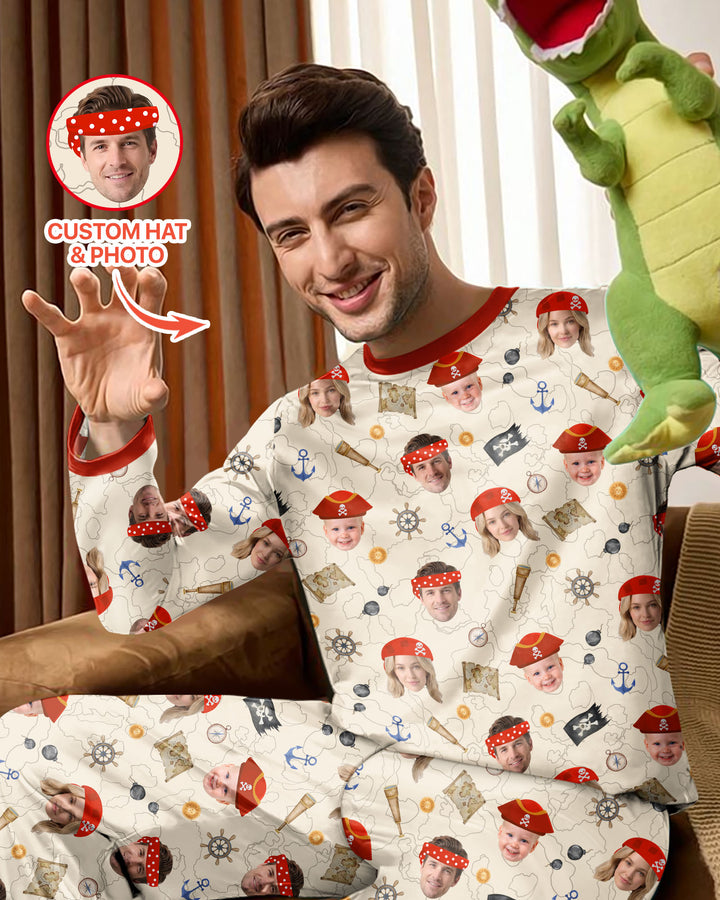 Custom Photo Treasure Map Adventures Family Matching Bamboo Men's Pajama Set