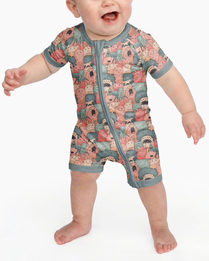 Cute Monster Crowd Bamboo Shorty Zippy