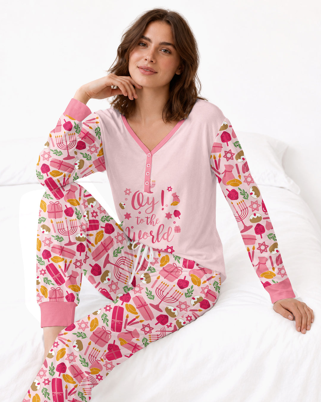 Oy to the World Hanukkah Bamboo Women Pajama Set