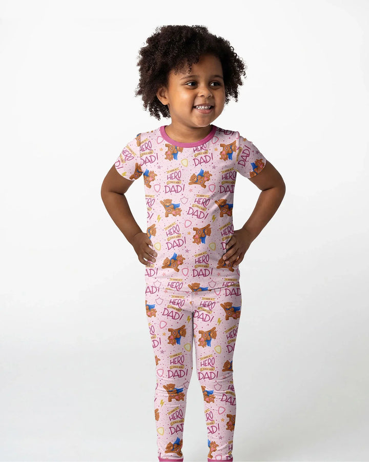 I Have A Hero Daddy & Me Matching Bamboo Two Piece Short Sleeve Pajama Set