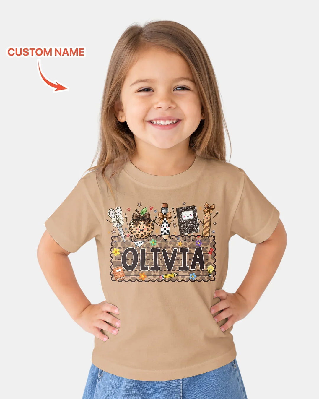 Custom Name School Sweetheart Leopard Bamboo Crewneck T-Shirt