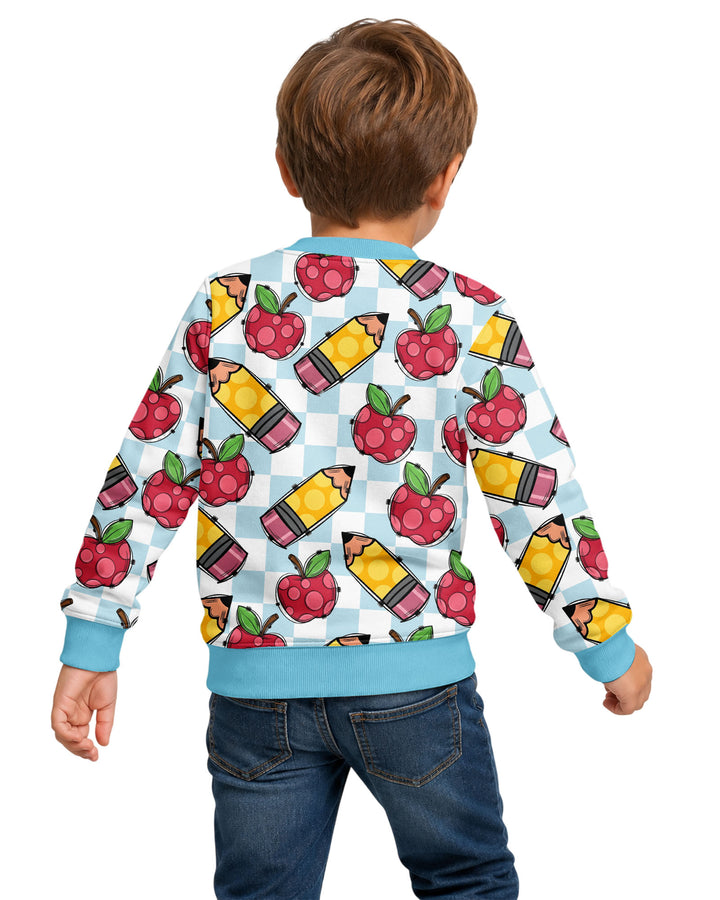 Checkered Apple Scribbles Bamboo Crewneck Sweatshirt