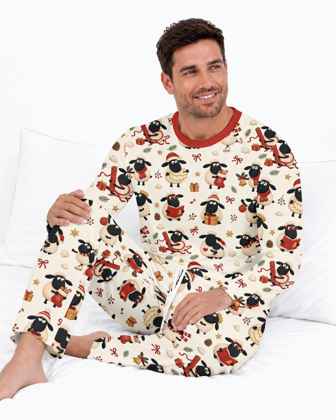 Festive Holiday Sheep Bamboo Men's Pajama Set