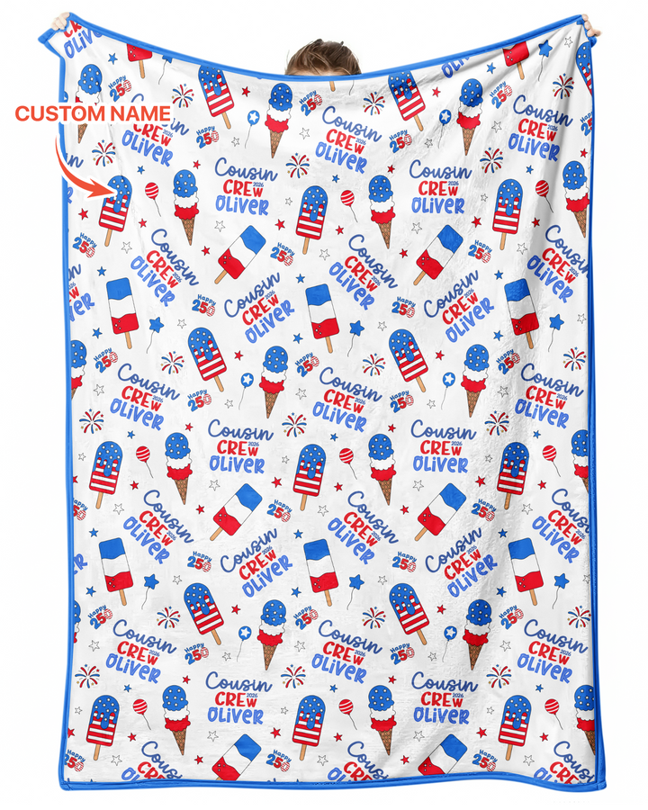 Custom Name 4th of July Cousin Crew Bamboo Blanket