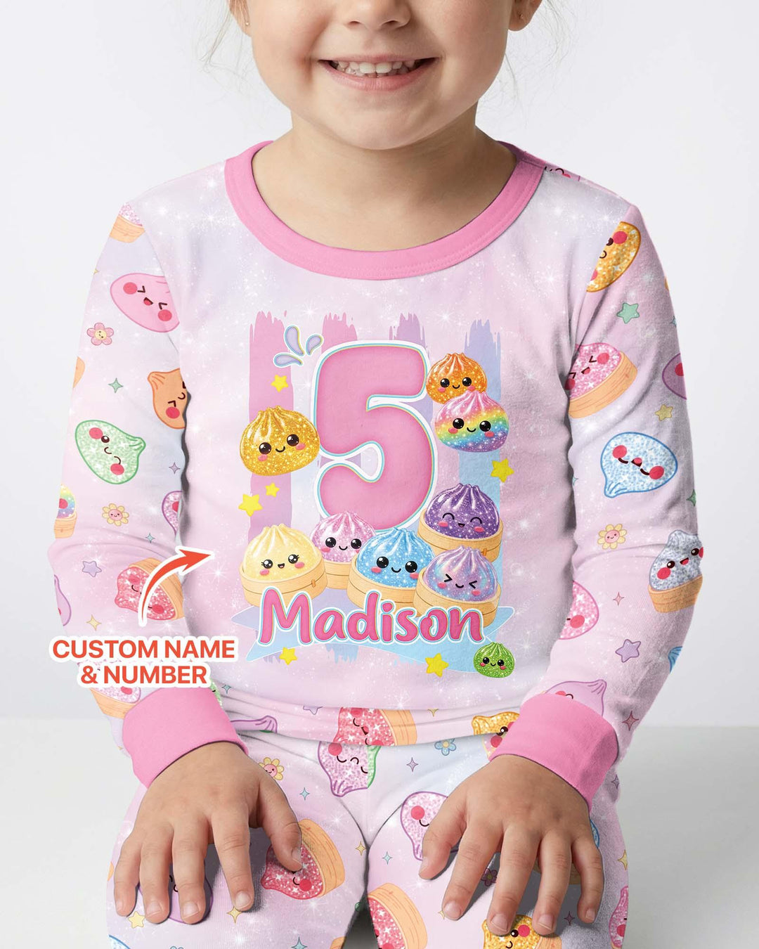 Custom Birthday Squish Party Dumpling Bamboo Two Piece Long Sleeve Pajama Set
