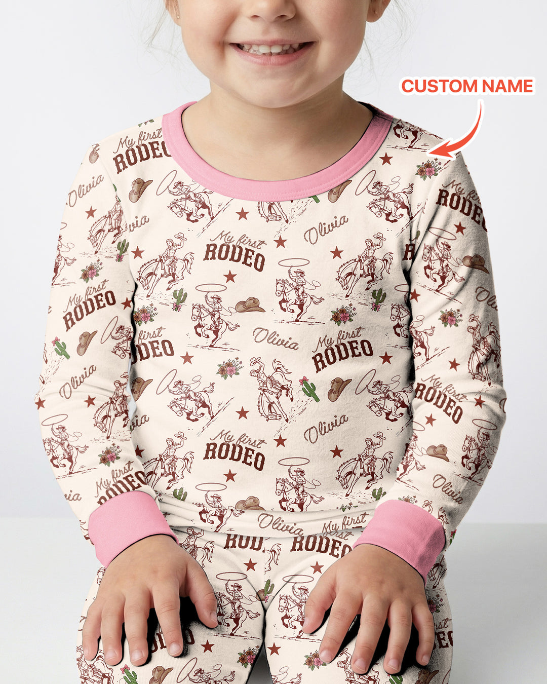 Custom Name First Rodeo Family Matching Bamboo Two Piece Long Sleeve Pajama Set