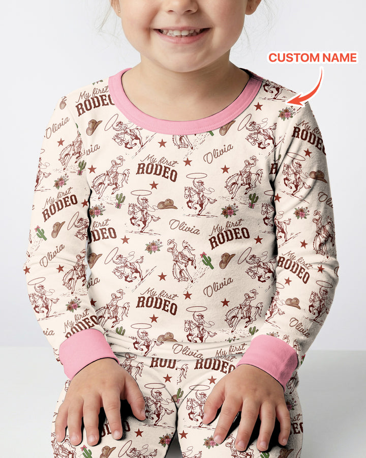 Custom Name First Rodeo Family Matching Bamboo Two Piece Long Sleeve Pajama Set
