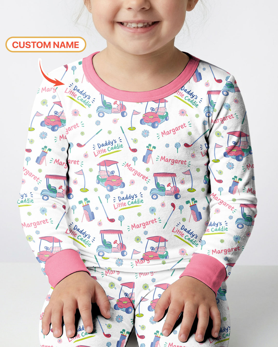 Daddy's Little Caddie Custom Name Bamboo Two Piece Long Sleeve Pajama Set