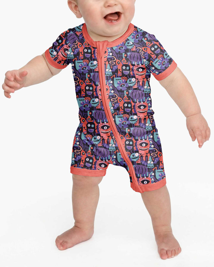 Halloween Multi Eyed Monsters Bamboo Shorty Zippy