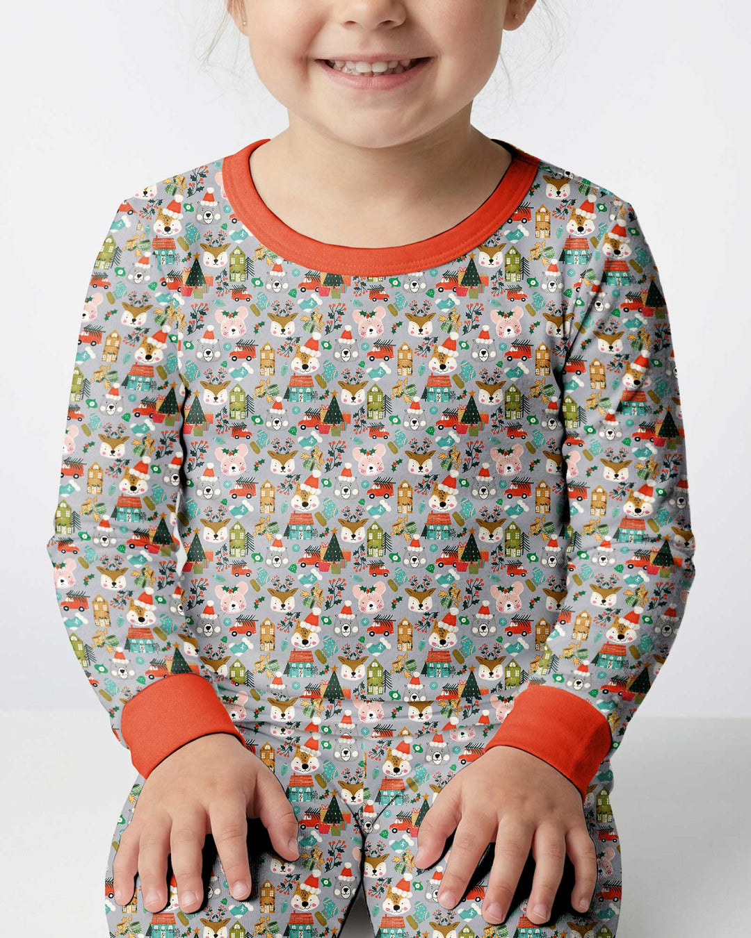 Christmas Woodland Deer Fox Bear Bamboo Two Piece Long Sleeve Pajama Set