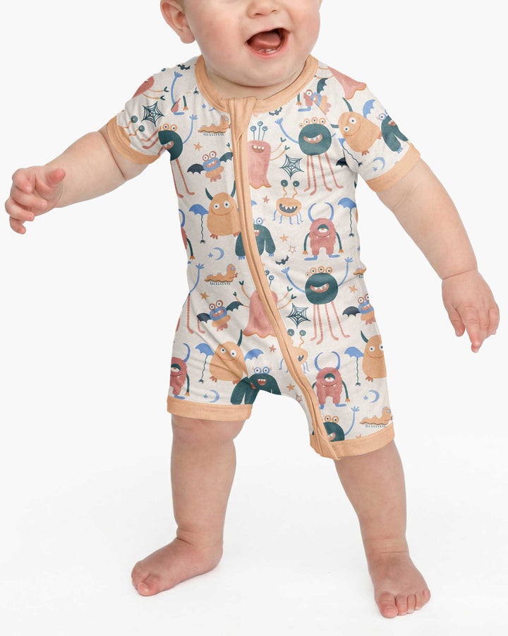 Monsters Fun Pastels Hand Painted Cute Bamboo Shorty Zippy