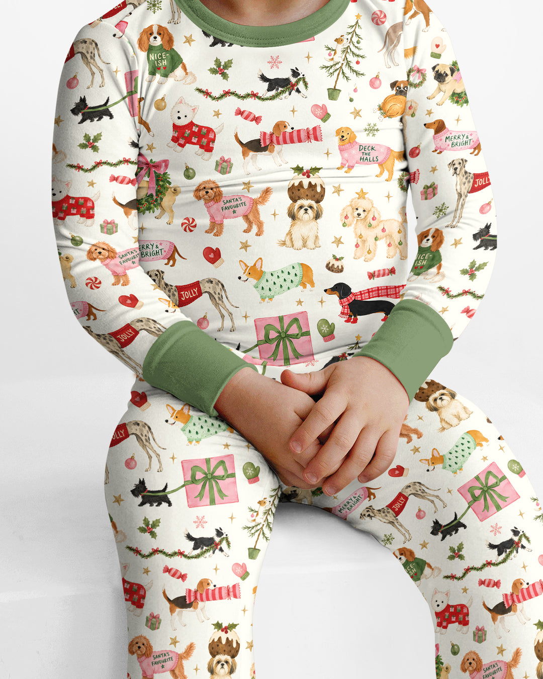 Festive Dog Merry Woofmas Bamboo Two Piece Long Sleeve Pajama Set