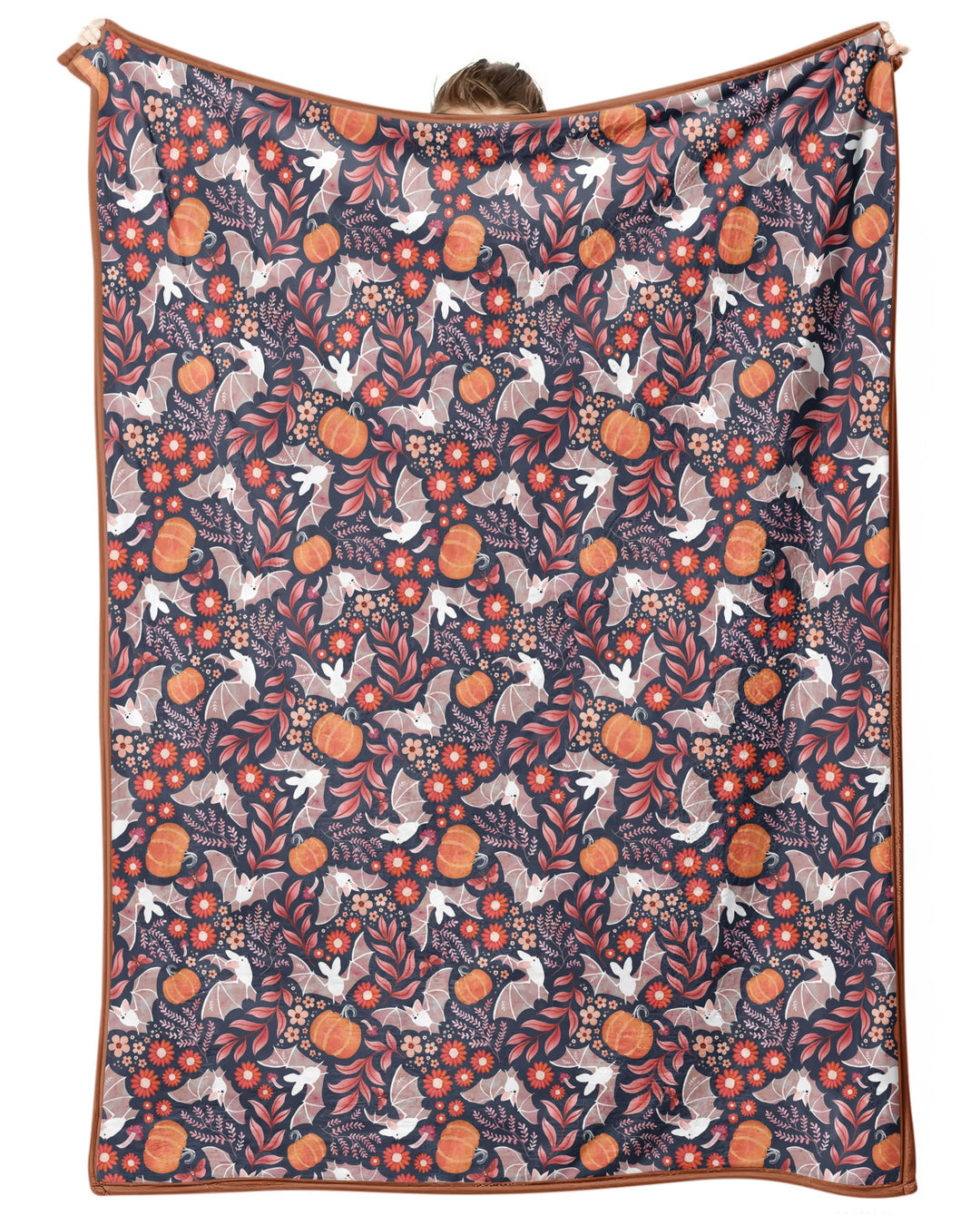 Bat Pumpkin Floral Halloween Bamboo Blanket