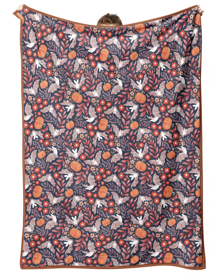 Bat Pumpkin Floral Halloween Bamboo Blanket