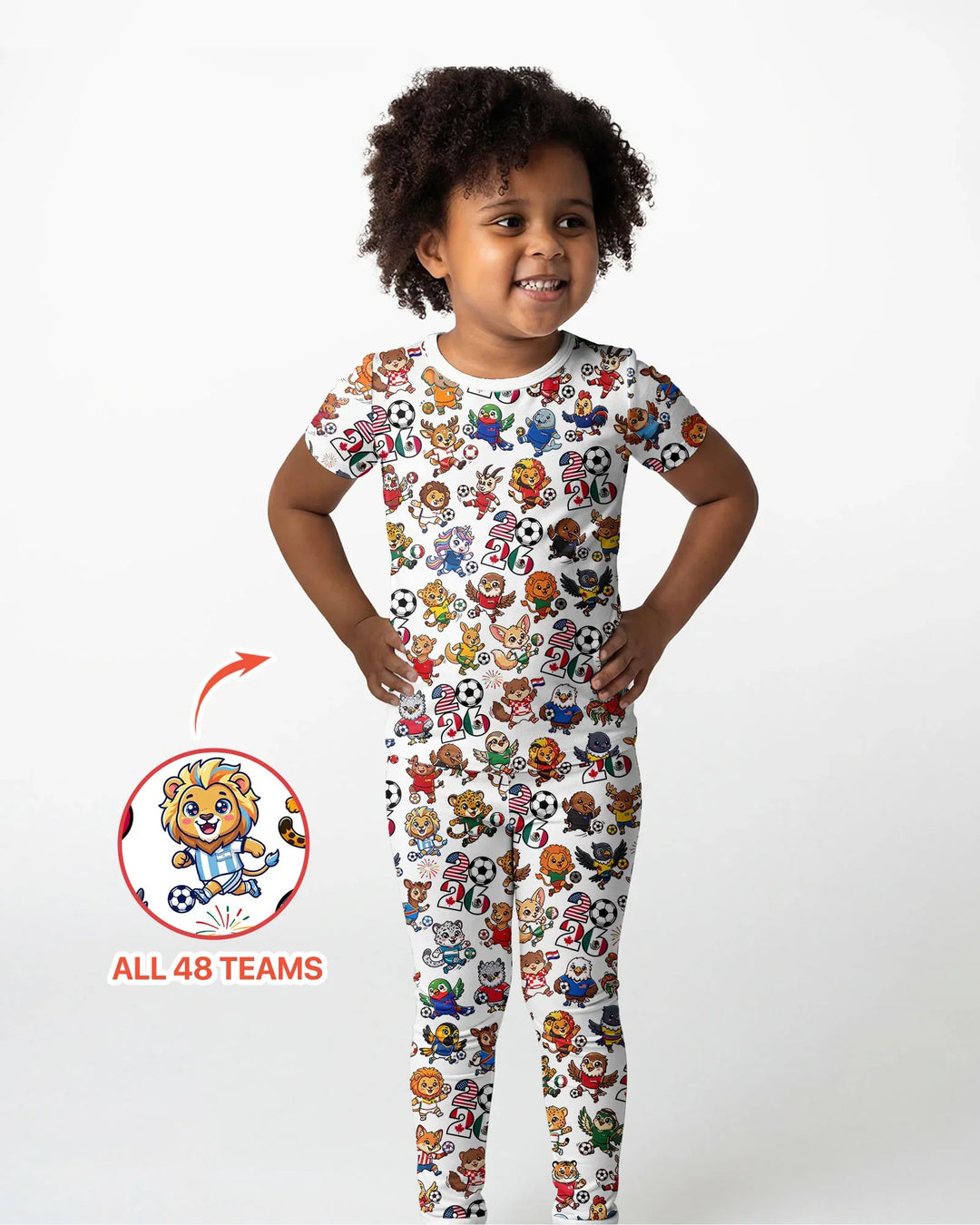 Kawaii Animals Soccer Tour 2026 Family Matching Bamboo Two Piece Short Sleeve Pajama Set
