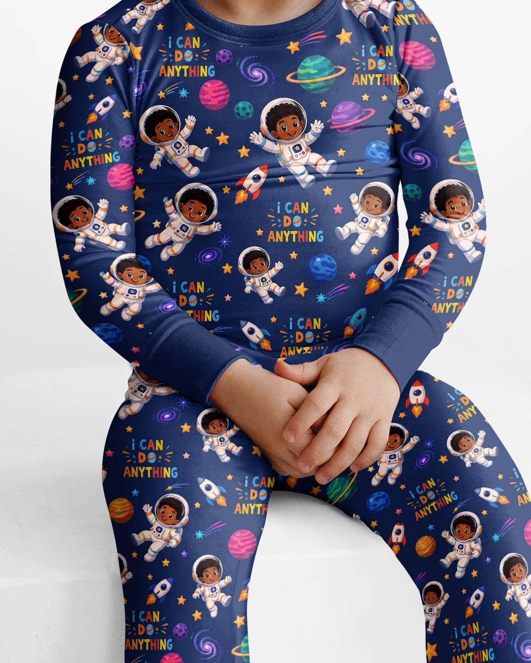 Black Astronaut I Can Do Anything Bamboo Two Piece Long Sleeve Pajama Set