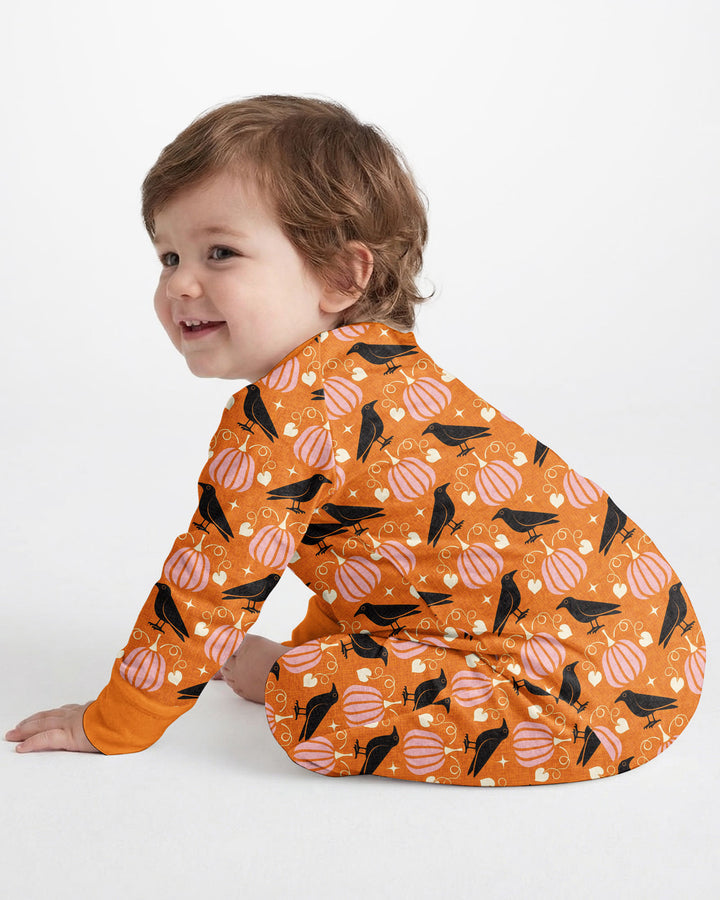 Ravens in a Pumpkin Patch - Orange Pink Bamboo Convertible Zippy