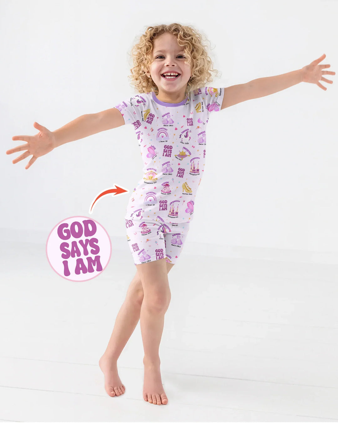 God Says I Am Girl Bamboo Two Piece Short Sleeve Shorts Pajama Set
