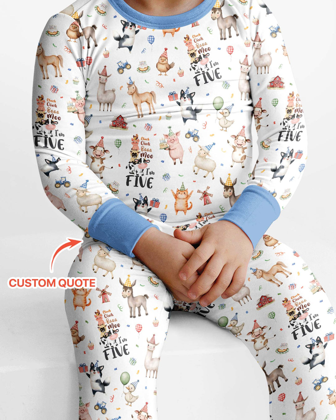 Custom Birthday Barnyard Bash Family Party Bamboo Two Piece Long Sleeve Pajama Set