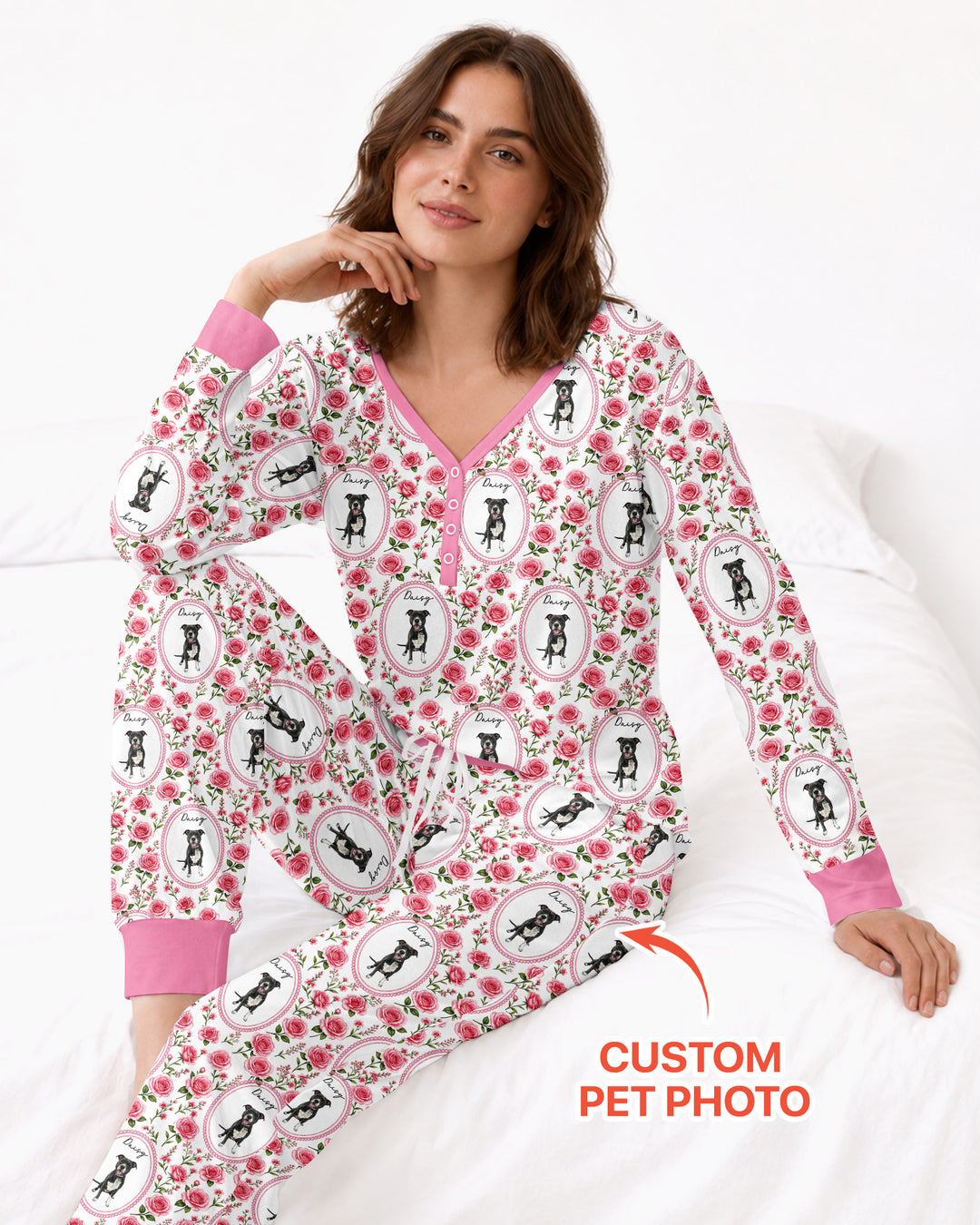 Custom Pet Photo Flower Garden Bamboo Women Pajama Set