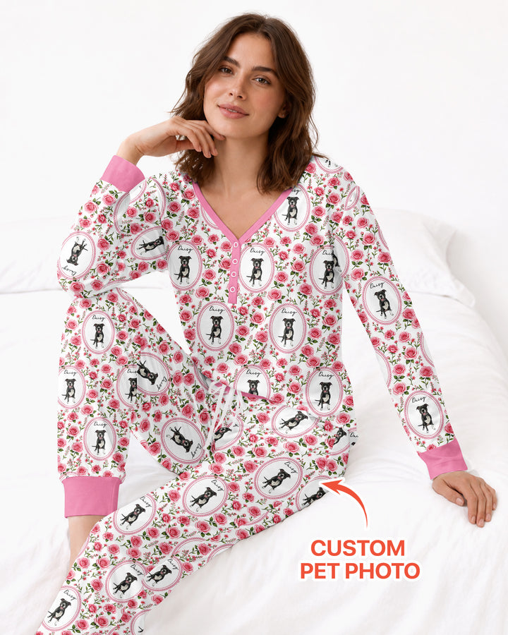 Custom Pet Photo Flower Garden Bamboo Women Pajama Set
