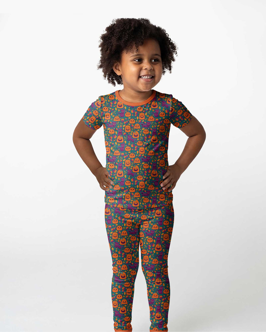 Cats and Pumpkins Bamboo Two Piece Short Sleeve Pajama Set