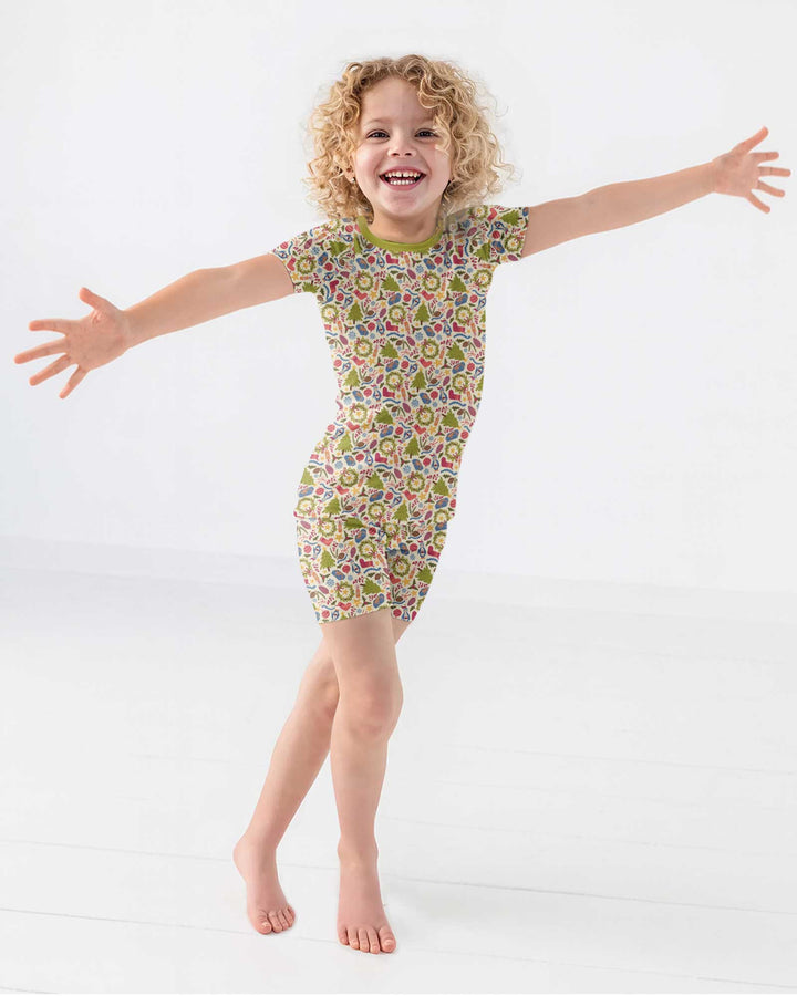 All Over Christmas Fun Bamboo Two Piece Short Sleeve Shorts Pajama Set