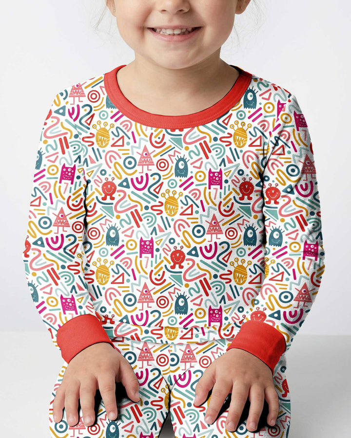 Rainbow Monster Party Bamboo Two Piece Long Sleeve Pajama Set