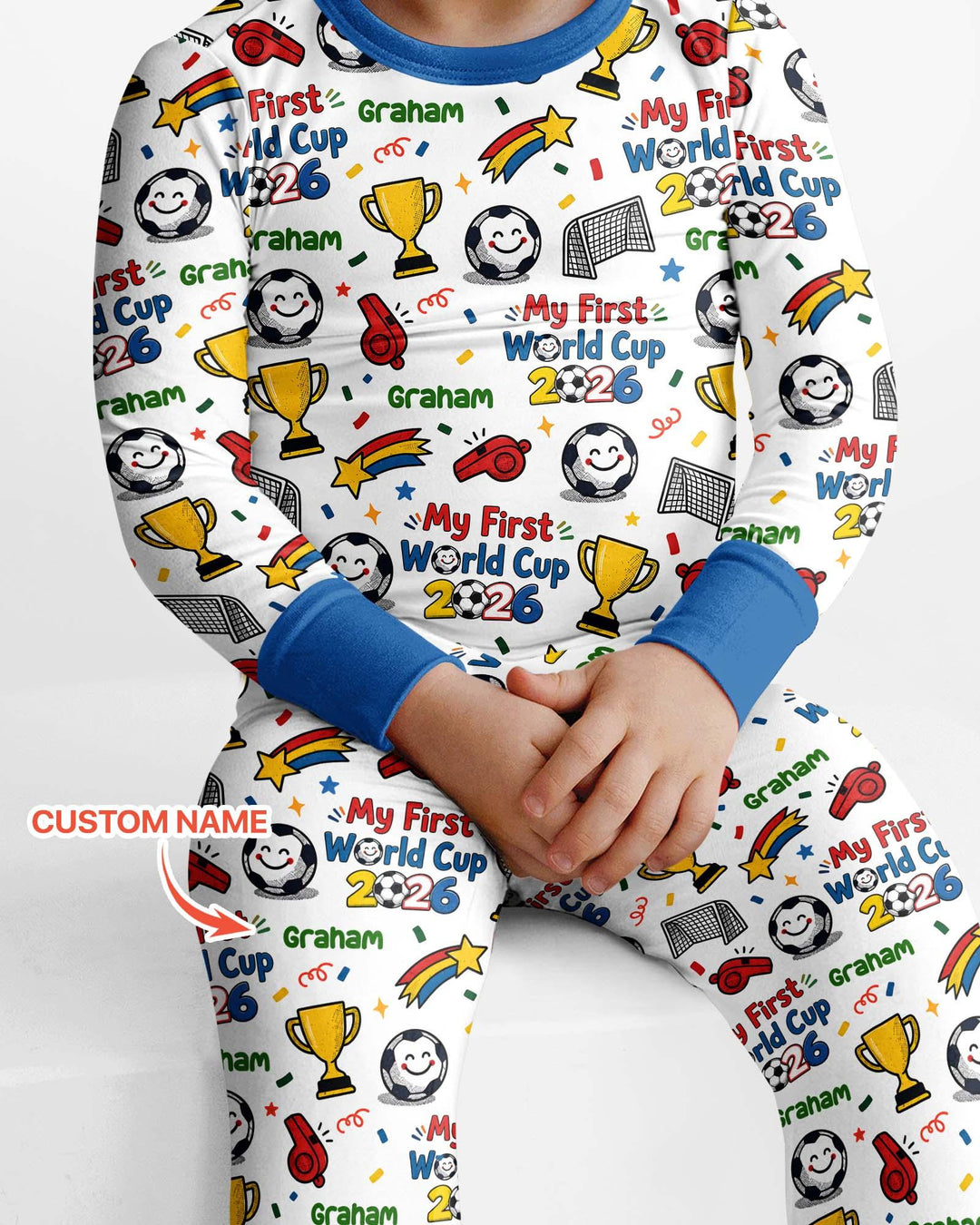 Custom Name My First Soccer Cup Bamboo Two Piece Long Sleeve Pajama Set