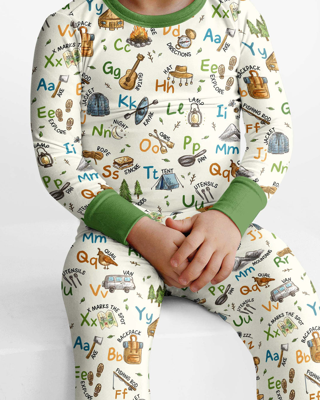 Adventure Alphabet ABCs Summer Camp Bamboo Two Piece Long Sleeve Pajama Set