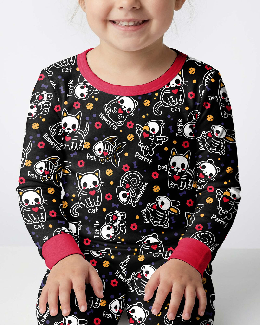 Kawaii Skeleton Pets Bamboo Two Piece Long Sleeve Pajama Set