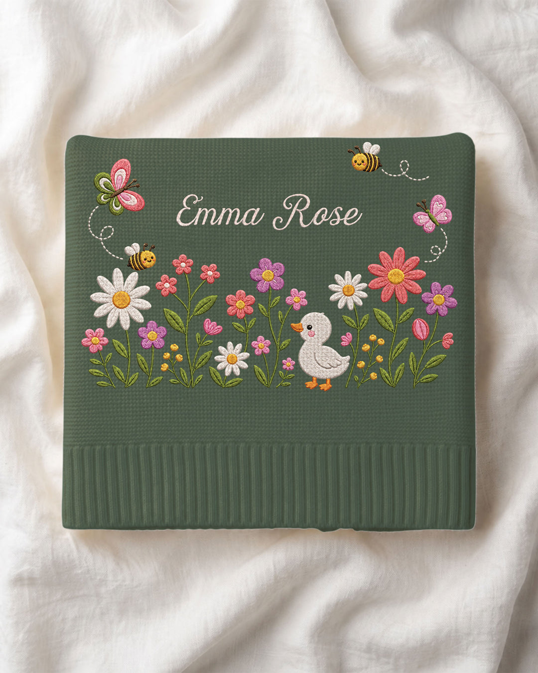 Lovely Floral Embroidered Baby Cotton Blanket
