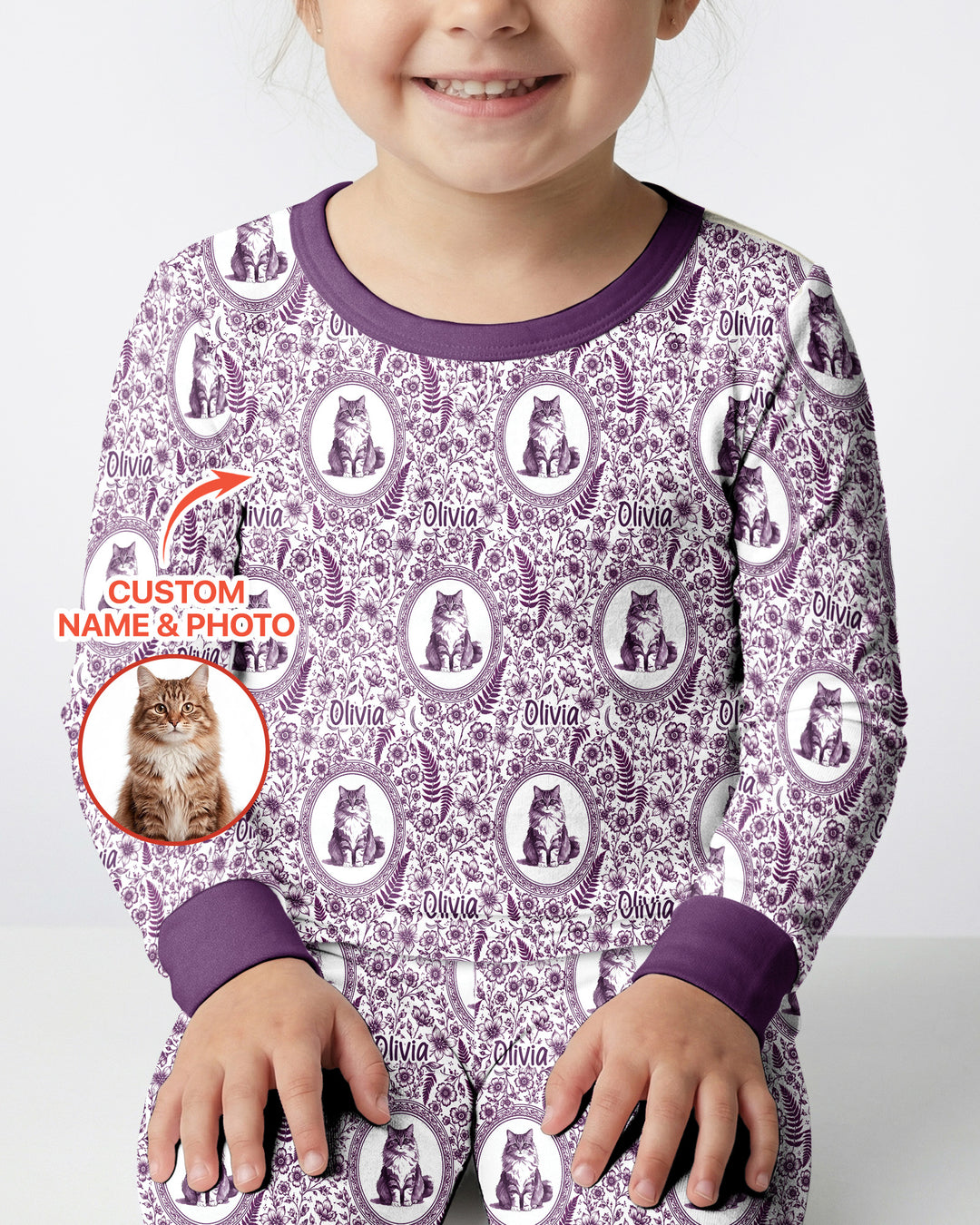 Custom Pet Photo Chinoiserie Garden Bamboo Two Piece Long Sleeve Pajama Set