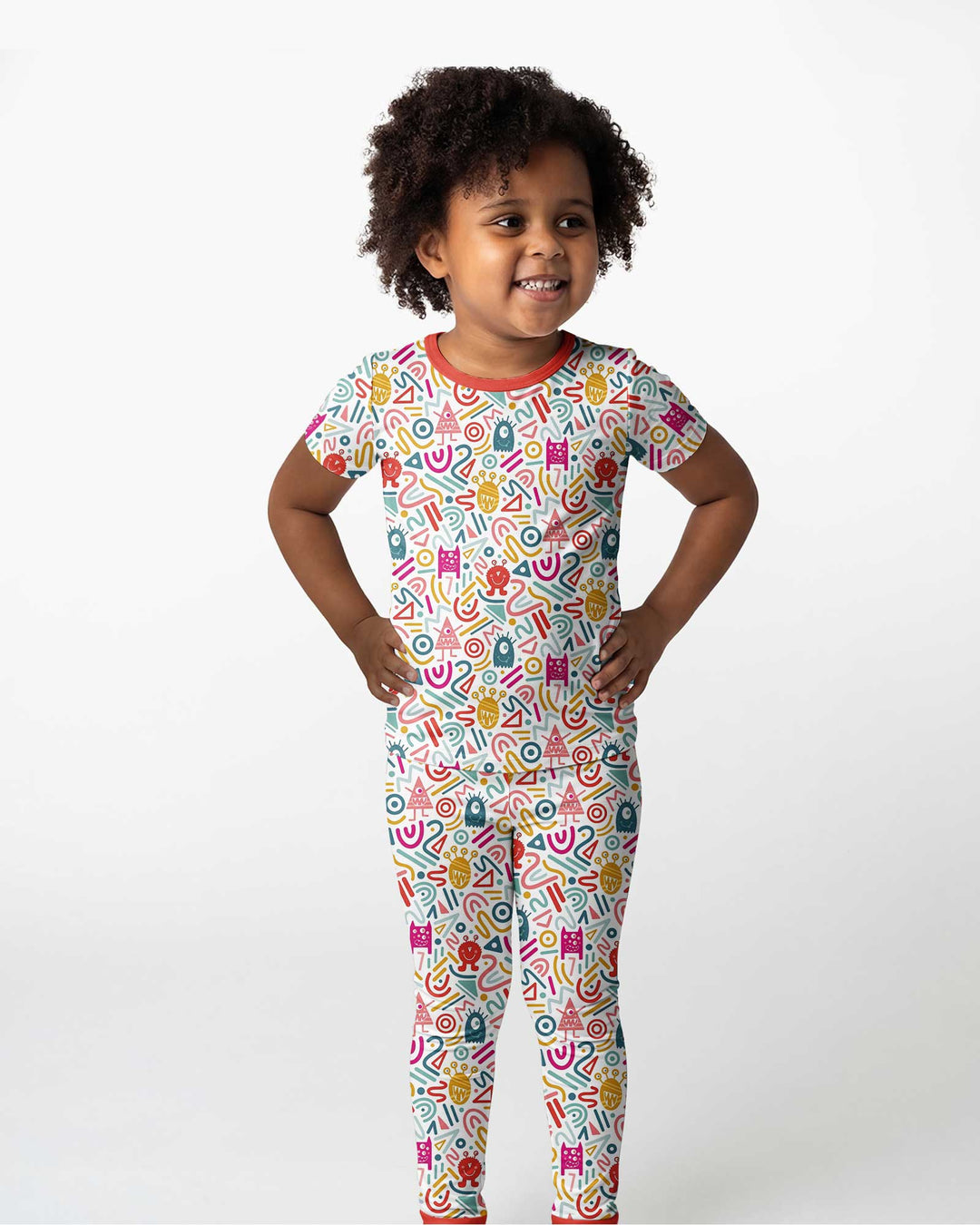 Rainbow Monster Party Bamboo Two Piece Short Sleeve Pajama Set