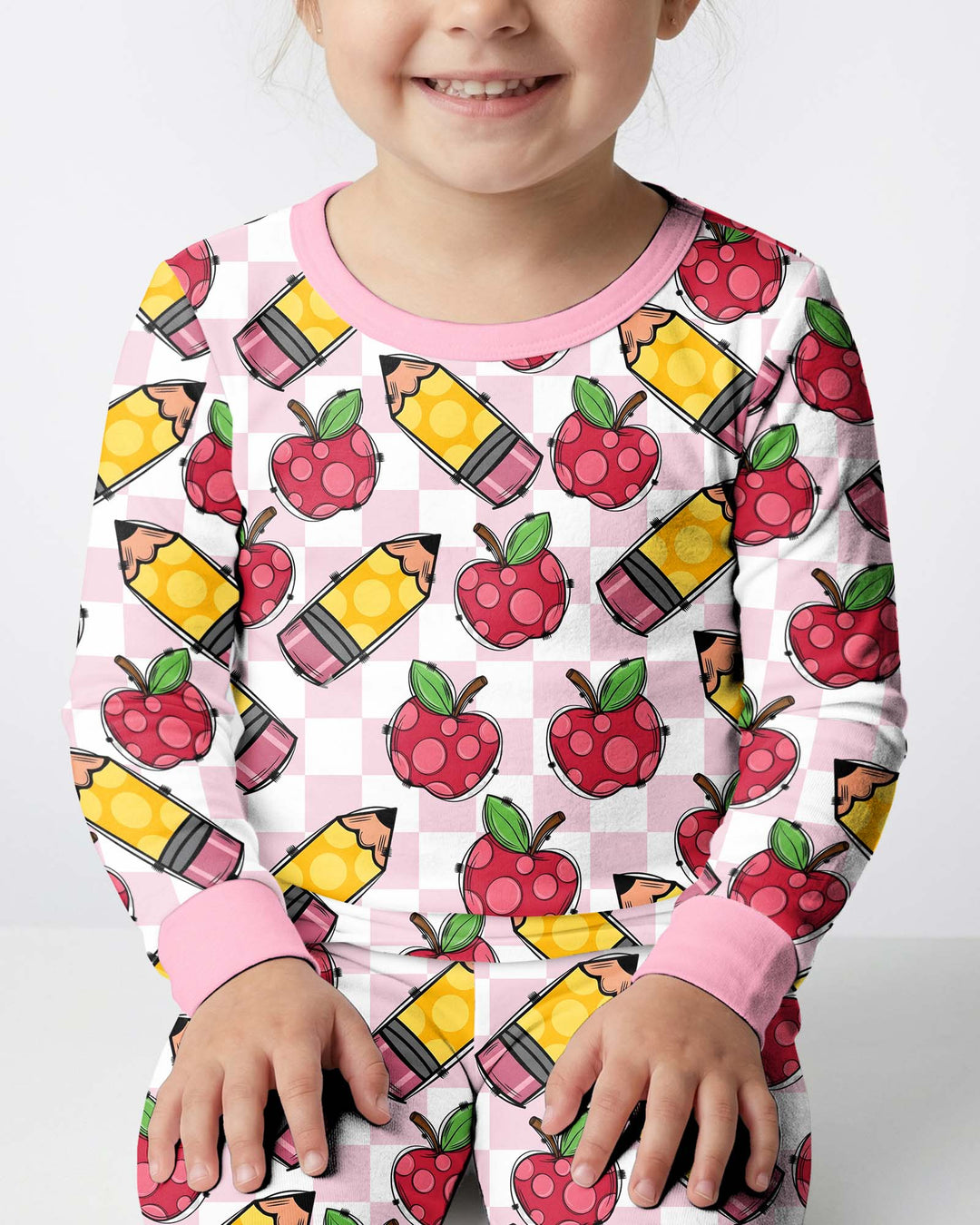 Checkered Apple Scribbles Bamboo Two Piece Long Sleeve Pajama Set