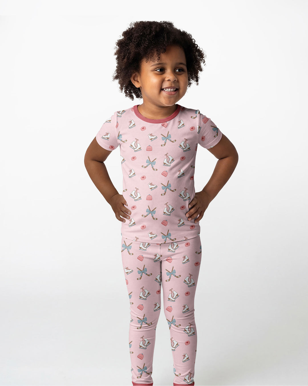Girly Hockey Pink Bamboo Two Piece Short Sleeve Pajama Set
