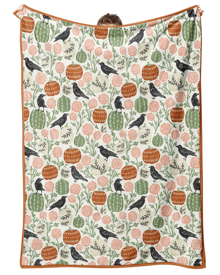 Country Crows with Mums and Pumpkins Bamboo Blanket