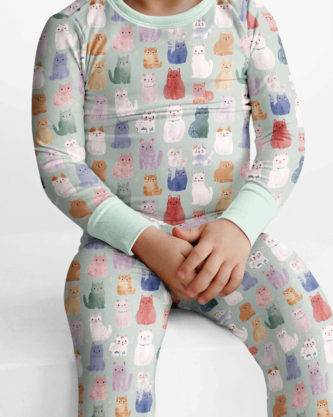 Enchanted Happy Kitty Family Matching Bamboo Two Piece Long Sleeve Pajama Set