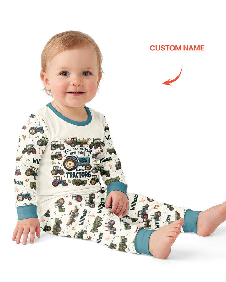 You Can Never Have Too Many Tractors Custom Name Bamboo Two Piece Long Sleeve Pajama Set