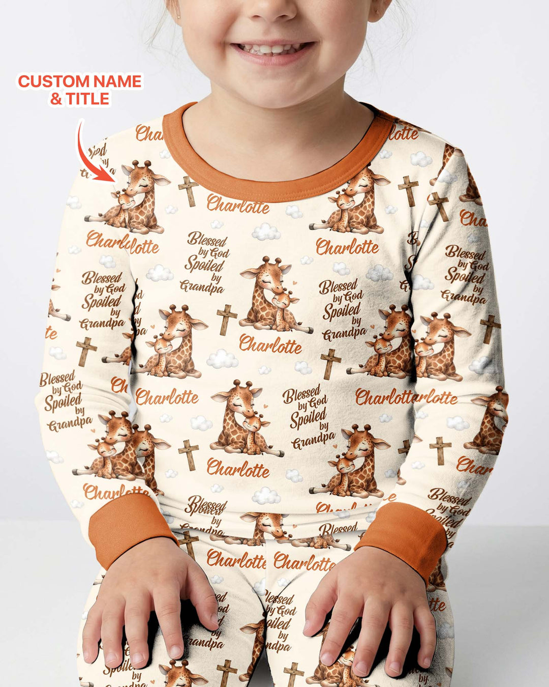 Custom Name Blessed By God Spoiled By Grandma Bamboo Two Piece Long Sleeve Pajama Set